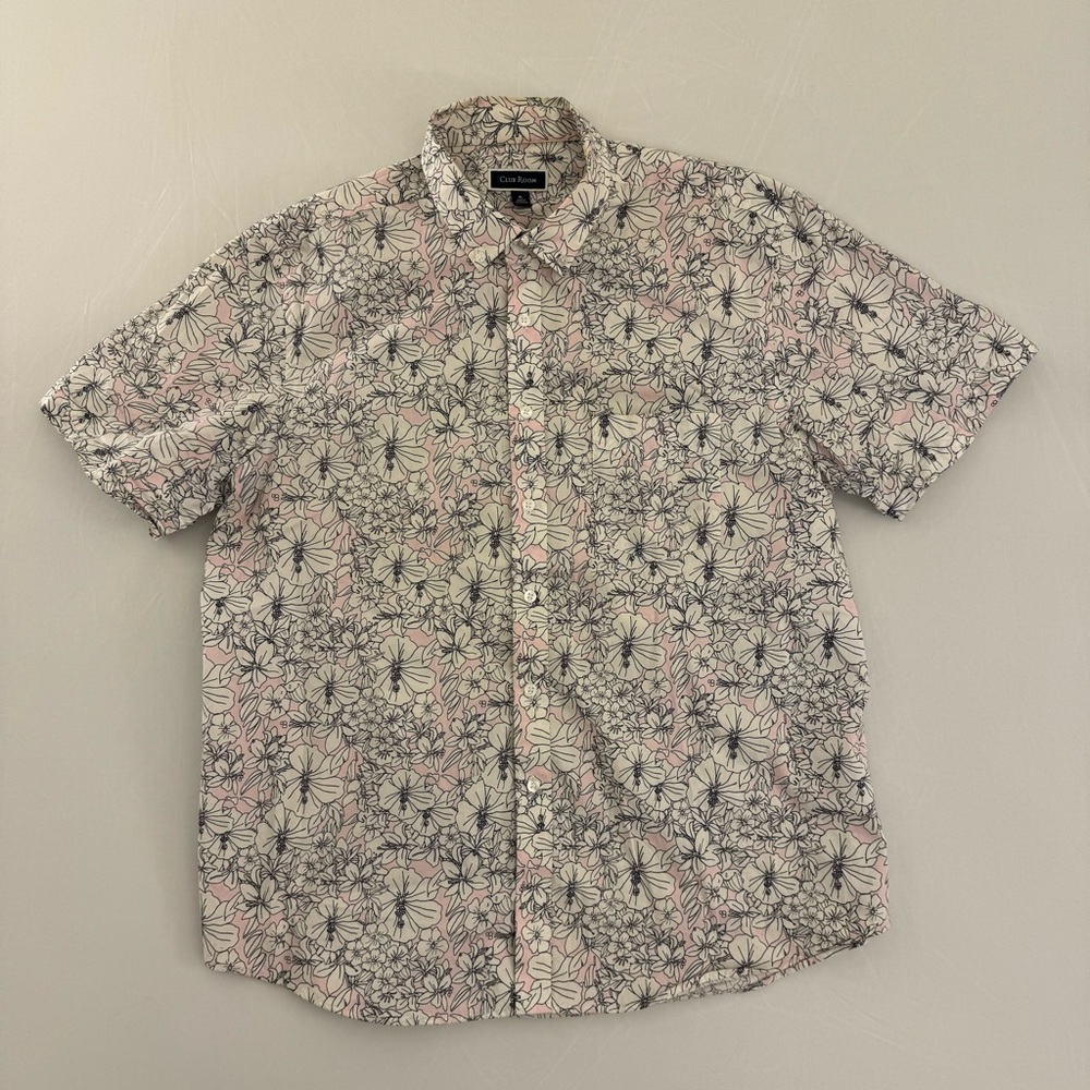 Pink White Floral Club Room SS XL Men’s Button Up Shirt Short Sleeve Extra Large